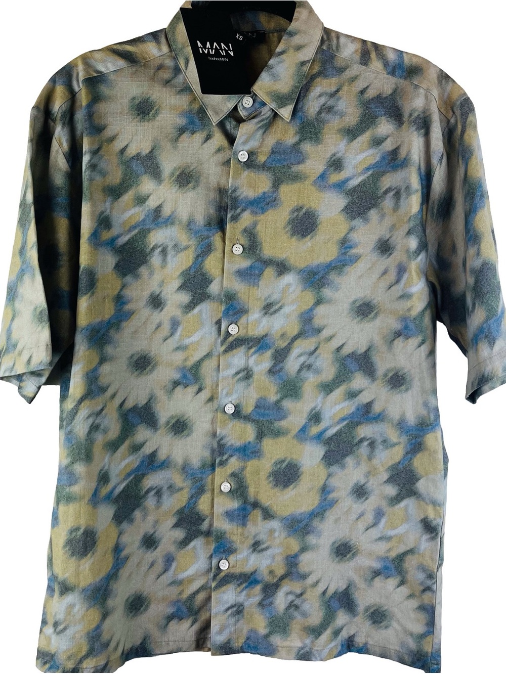 boohooMAN Mens Blurry Floral Cotton Button Down Shirt Short Sleeve Size XS